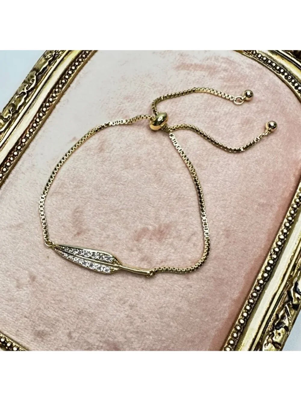 Park Lane Jewelry Gold Crystal Leaf Feather Bolo Bracelet NWOT Adjustable Slider